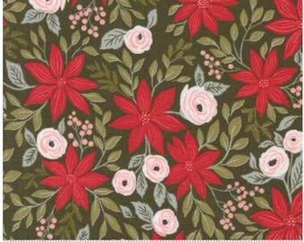 Berry And Pine Wintergreen Poinsettia 5240 13 Moda by Lella Boutique for Moda Fabrics -sold by the half yard, Poinsettia Party Florals