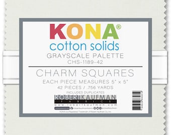 Kona® Cotton Grayscale Palette Charm Squares by Robert Kaufman, CHS-1189-42 42 pcs, includes duplicates / 0.756 yards