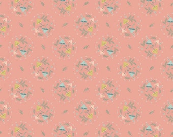 Mushroom Toss Peach from Woodland Songbirds by Sheri McCulley for Poppie Cotton - WS20309 - 1/2 Yd cuts, 100% cotton,