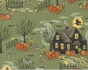Home Sweet Haunt Moss 20912 15 by Stacy Iest Hsu for Moda Fabrics -sold by the half yard, Fall / Halloween