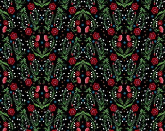Victorian Garden - Black || Nocturnal Creatures, Maria Matos for Free Spirit fabrics, PWMM006.BLACK, sold by the half yard