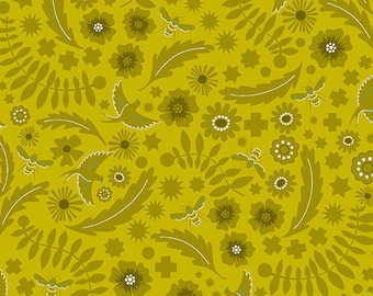 Chartreuse - Sun Print 2022 - 10th Anniversary Collection, Meadow Pattern by Alison Glass 1/2 yd,  A-8483-Y1