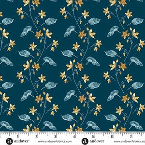 Casa de playa de Edyta Sitar de Laundry Basket Quilts para Andover, color: azul medianoche, diseño: Clemantis, se vende por media yarda, A-1167-B