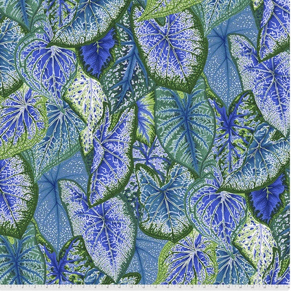 Blue Caladiums By Philip Jacobs For Free Spirit Fabrics Kaffe Fassett Collective Fabric 2021,  PWPJ108.BLUE, 100% Cotton, sold by 1/2 yard