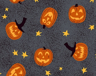 Midnight Haunt Jack-O-Lantern Halloween fabric in Granite Gray A-9782-K by the half yard - Andover Fabrics