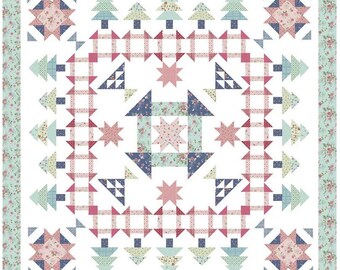 A Walk in the Woods Quilt Pattern by Beverly McCullough features stars, baskets, churn dash, n pine trees, fat quarter friendly - 74" x 74"