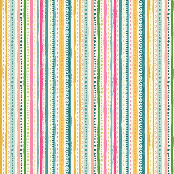 In the Jungle by Makower, color - Pink, pattern - Doodle Stripe, 100% Cotton Quilting Fabric, sold by the 1/2 yard, TP-2608-P