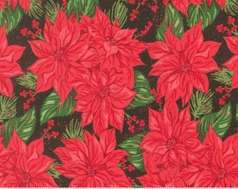 Holiday Cheer Midnight Poinsettia 20971 30 Designed by Stacy Iest Hsu for Moda Fabrics -sold by the half yard, Vintage Poinsettia Florals