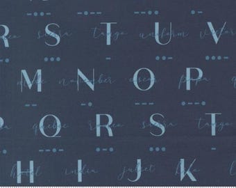 High Flight Navy 45062 18, Designed by Sariditty for Moda Fabrics - sold by the half yard, Phonetic Morse Text and Words