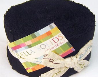 Bella Solids Jelly Roll 9900JR 99 by Moda, 2 1/2" by width of fabric - 40 strips, Black color 9900-99
