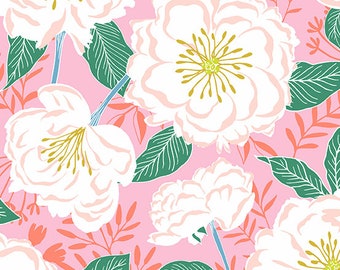 Pink Pattern: Camelias from the Flora and Fauna Collection by Patty Sloniger for Andover Fabrics - A-9992-E - sold by the half yard