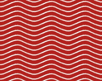 Gingerbread Icing Stripe Red, C17854-RED, J. Wecker Frisch for Riley Blake - Wavy Striped Lines Americana USA Patriotic, sold by half yard
