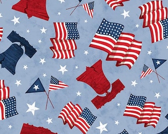 Liberty Bell and Flags from Founding Glory by Jennifer Pugh 003074049362 413, Wilmington Prints  - sold by the half yard