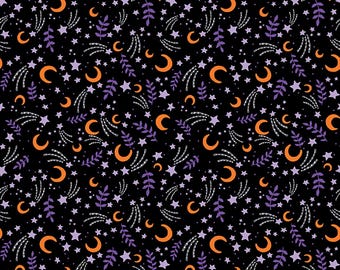 October Sky - Black || Moonlit Mischief from Mary Engelbreit of Free Spirit Fabrics, PWMY051.BLACK, sold by the half yard, Shooting Stars
