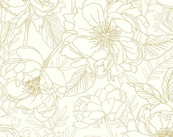 Golden Sketchy Blooms from Moonlit Garden by Patty Sloniger for Andover Fabrics, A-514-LN, sold by the half yard
