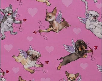 Alexander Henry Fabric, Puppy Love in Pink, Angel Dogs Nicole's Prints for Alexander Henry 8851A - Sold by the half yard