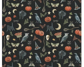 Trick or Treat Spooky Black, CD15962-BLACK, designed by Lisa Audit for Riley Blake Designs, Sold by the 1/2 Yard