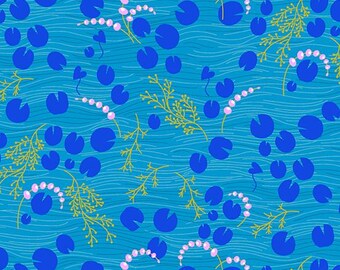Lagoon Blue Thicket by Alison Glass, Pattern: Pond for Andover Fabrics, A-431-Chartreuse, sold by the half yard