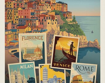 Destinations Viva Italia Travel Poster Panel 36" x 44" Panel P10973-ITALIA by Riley Blake Fabrics