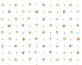 Little Brier Rose Crowns White Sparkle - 100% Cotton -  by Jill Howarth for Riley Blake Designs - Sold By The Half Yard - SC11075-WHITE