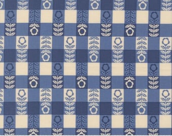 The Henhouse Cobalt 48436 17 by Gingiber and Moda Fabrics -sold by the half yard, Flower Plaid Checks and Plaids Gingham, Blue