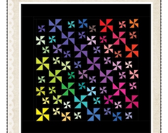 Starry Nights Quilt Pattern, a rainbow of colors quilt, 80" by 80"