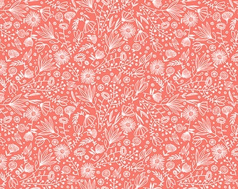 Whisp Flowers Medium Coral By TERRY RUNYAN  10337-28 Collection: It's Raining Cats and Dogs for Benartex , sold by Half Yard