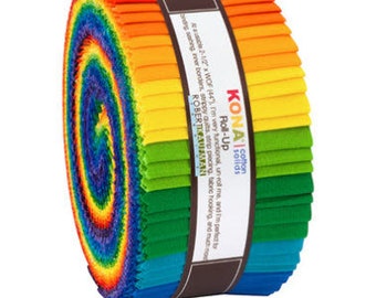 Bright Rainbow Palette Kona Jelly Roll  2 1/2" wide by Robert Kaufman - 40 pcs roll up 2.8 yards RU-784-40