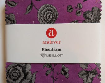 Phantasm Charm Pack by Libs Elliott for Andover Fabrics -sold by the half yard, 5" by 5" charm pack of 43 pieces, Halloween fabrics