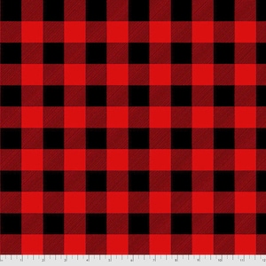 Tula Pink Flannel Holiday Homies, Holly Berry Red and Black Buffalo Plaid, FNTP002.HOLLYBERRY from Free Spirit, Sold by the Half Yard