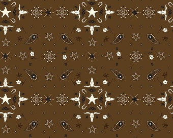 Go West with John Wayne Bandana Brown, 100% Cotton,  Riley Blake Designs - Sold By The Half Yard - C12191-BROWN