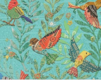 Paper Hamlet Sky 39560 17 by  Cathe Holden for Moda Fabrics Fabric, sold by the half yard, Birdy Novelty, Birds Newspaper