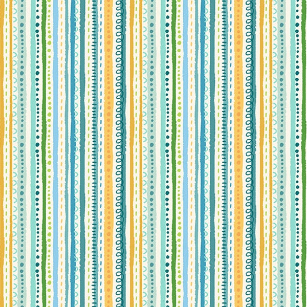 In the Jungle by Makower, color - Blue, pattern - Doodle Stripe, 100% Cotton Quilting Fabric, sold by the 1/2 yard, TP-2608-B