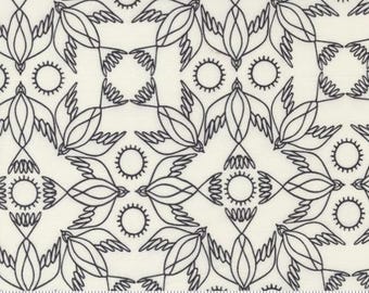 Birdsong Raven 48355 11 Moda by Gingiber for Moda Fabrics -sold by half yard, Kaleidoscope Bird black and white