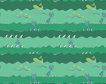 Ahoy! Mermaids Oceans Green Sparkle by Melissa Mortenson, Riley Blake Designs - SC10344-GREEN 1/2 Yd cuts, 100% cotton
