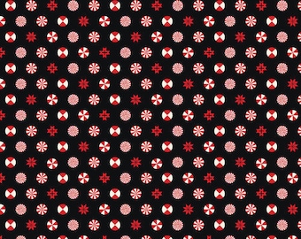 Tula Pink Flannel Holiday Homies, Peppermint Stars - Ink, FNTP005.INK from Free Spirit, Sold by the Half Yard