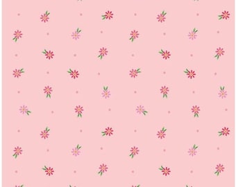 Strength in Pink Daisies Blush by Riley Blake Designs - Floral Flowers Dots, 100% Cotton - Sold By The Half Yard - 12625-Pink