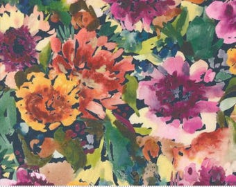 Only 32" Floribunda Midnight 39803 12, Designed by Create Joy Project for Moda Fabrics, Indian Summer Florals Watercolor Autumn Fall
