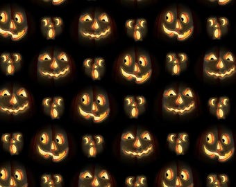 Pumpkin Glow - Black || Moonlit Mischief from Mary Engelbreit of Free Spirit Fabrics, SKU: PWMY048.BLACK, sold by the half yard, pumpkins