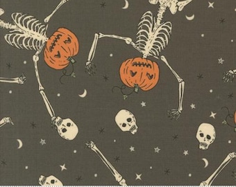 Home Sweet Haunt Midnight 20910 17 by Stacy Iest Hsu for Moda Fabrics -sold by the half yard, Dancing Pumpkins Novelty Skeleton Pumpkin