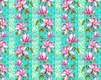 Magnolias - Blue || Festival by Odile Bailloeul for Free Spirit Fabrics, sold by Half Yard, PWOB119.BLUE, floral fabric