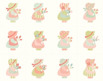 Sunbonnet Panel Porcelain 31770 11 by My Sew Quilty Life for Moda Fabrics -sold by the half yard,  Panel 36" x 44" Sunbonnet Sue Applique