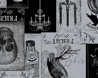 Dust Spooky Invites from the Mystery Manor collection by Andover Fabrics, sold by the 1/2 yard, A-198-C