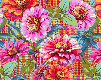108" wide Quilt Backing Fabric - Giant Zinnias - Pink - Festival by Odile Bailloeul Free Spirit,  QBTP017.COSMIC,  sold by 1/2 yard