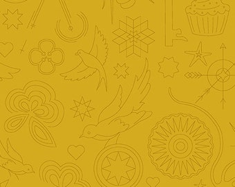 Yarrow Sun Print 2020 Embroidery Pattern, Alison Glass 1/2 yd, a blender fabric, Sunprint, Andover Fabrics, a yelllow  fabric A-9256-Y