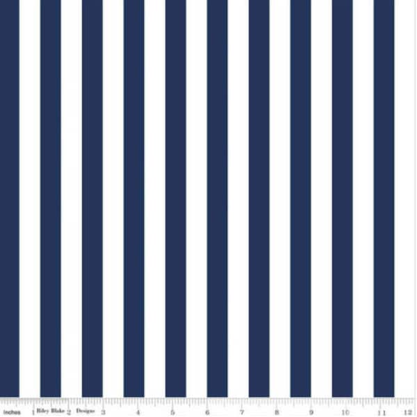 1/2" Stripe Navy Blue, Riley Blake Designs Basic Fabric C530-21 - Navy blue - Navy and White stripe