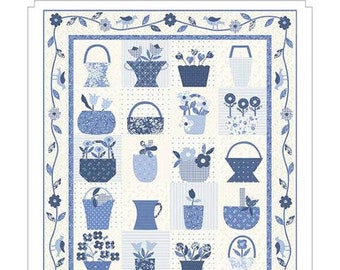 Twenty Blue Baskets Quilt Pattern by Anne Sutton of Bunny Hill Designs- 52 1/2" x 62 1/2" -BHD 2194