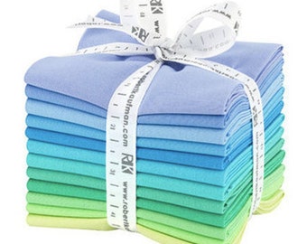 Mermaid Shores 12 Fat Quarter Bundle by Robert Kaufman for Kona Fabrics, FQ-1375-12, 3 yards total Green Blue Solids 100% cotton