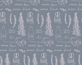 Idyllic Text Gray by Minki Kim for Riley Blake Designs, 1/2 yd, floral fabric -C9881-GRAY