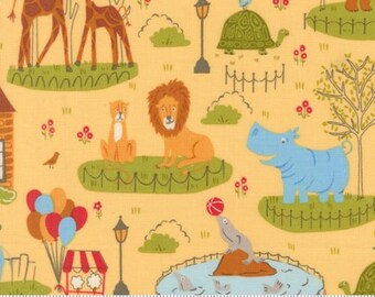 Animal Park Fun Banana 20960 19 by Stacy Iest Hsu for Moda Fabrics -sold by the half yard, Animal Park Scenic Novelty Zoo Animals